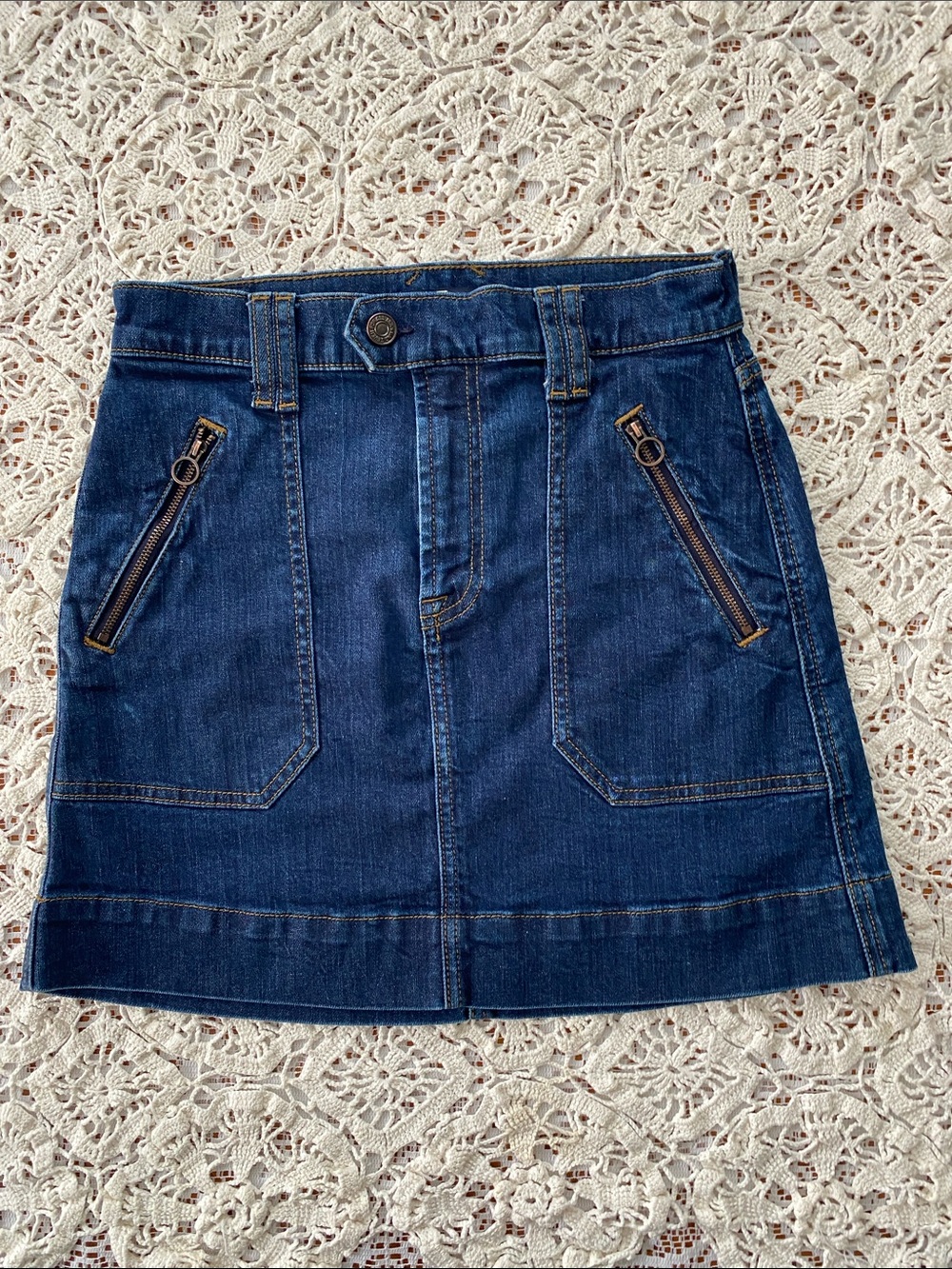 7 For All Mankind Mini Skirt Womens 27 Blue Denim A-Line Zipper Pockets Zip Fly